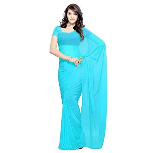 Women's Pure Chiffon Plain Solid Indian Saree with Unstitched Blouse Piece