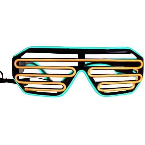 Black Frame Neon El Wire LED Light Up Shutter Glasses Two Colors + Standard Controller (Green/Orange)