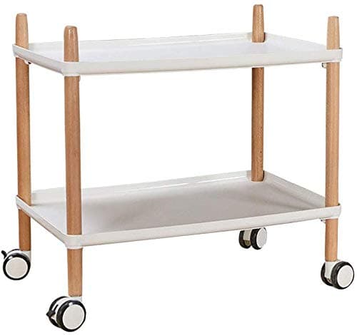 DEE Drinks Food Service Tray Carts，Abs Plastic Beech 2 Layer Restaurant Rubber Wheel with Brake Movable Nordic a Total Load of 30 Kg Kitchen Storage Trolleys Utility Hand Trucks,White,60 X 40 X 58 cm