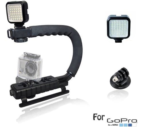 Stabilizing Handle with Portable Mini LED Light for GoPro 960 HERO HD 1/2/3 + GoPro Adapter