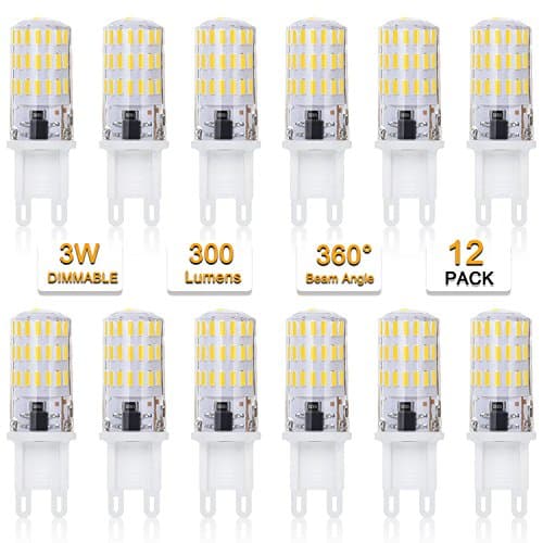 12 Pack-G9 3W 120V LED Light Bulbs JCD Type 110V 25 Watt - 30 Watt T4 G9 Under Cabinet Puck Lamp, Bi Pin Non-Dimmable 120 Volt 5000K Daylight White Mini Bulb Lighting for Microwave, Oven, Stove