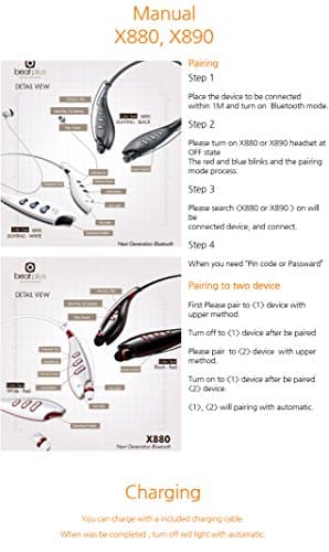 Beat Plus Feel the drum sound X880 Next Generation Bluetooth Fredom of hands Wireless (White color) / Smartphone Android IOS Galaxy G5 G6 G7 A5 A6 A7 S5 S6 S7 Note Iphone Ipad Ipod Tablet