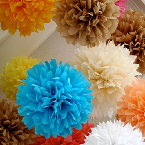 30 Bright Colored Tissue Paper Pom Poms - Bulk Set of Mixed Colors and Sizes of 4, 6, and 8 inch for Weddings, Birthday Parties & More