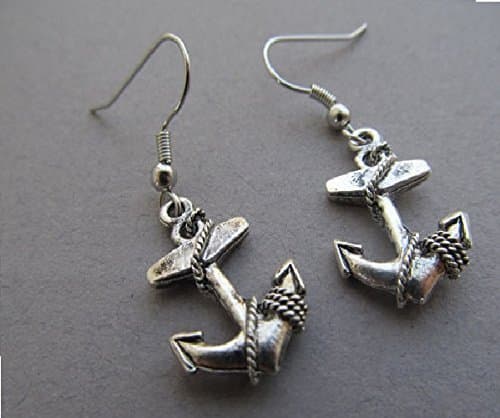 Silver Anchor Dangle Earrings rope, detailed, fish hook