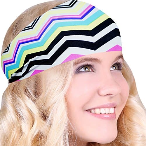 FUN &amp; FUNKY Work Out Headbands! SUPER FUN! Neon Chevron - Choose From Over 30 Best No Slip Printed Headbands Stretchy One Size Fits Most Made in USA by Mom &amp; Daughter:)