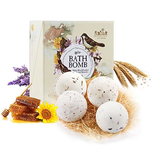 4 Bath Bombs Gift Set - Organic Assorted Spa Bath Bombs Set With All Natural Ingredients, Sea Salt Bath Ball Gift Set Lavender Oregano Cornflower Fragrance with Essential Oil Skin Care Massage Body