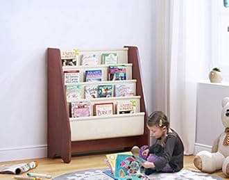 UTEX Kids Sling Bookshelf, Magazine Rack - Book Rack For Kids And Book Organizer for Adults, Mahogany
