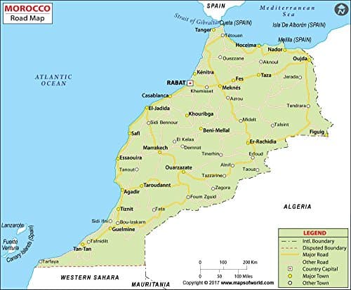 Morocco Highway Map - Laminated (36" W x 29.80" H)