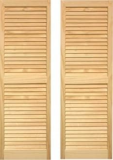 LTL Home Products SHL47 Exterior Solid Wood Louvered Window Shutters, 15" x 47", Unfinished Pine