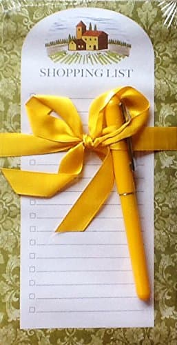 Tuscan Kitchen Lined Magnetic Notepad & Pen 9 1/4" X 4 3/4" ~ 80 Sheets (Green Border Farm Shopping List)