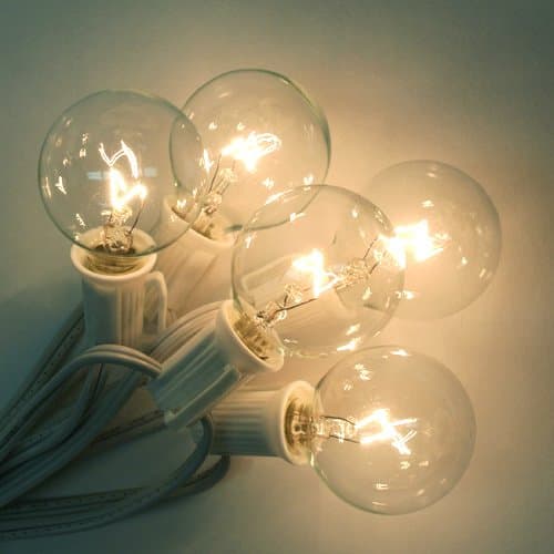 Globe Lights - Clear G40 Bulbs - White Cord