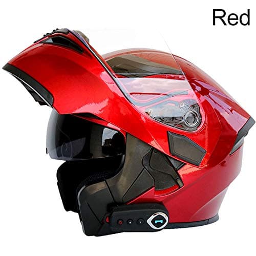 Bluetooth Integrated Modular Flip up Full Face Motorcycle Helmet Sun Shield Mp3 Intercom (Red, XXL)