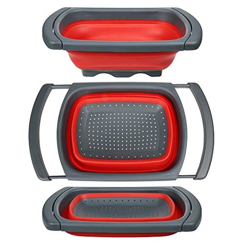 Collapsible Colanders, Kitchen Strainer Kitchen Strainer for Draining Fruit Vegetable Dishwasher with Handles (Red)