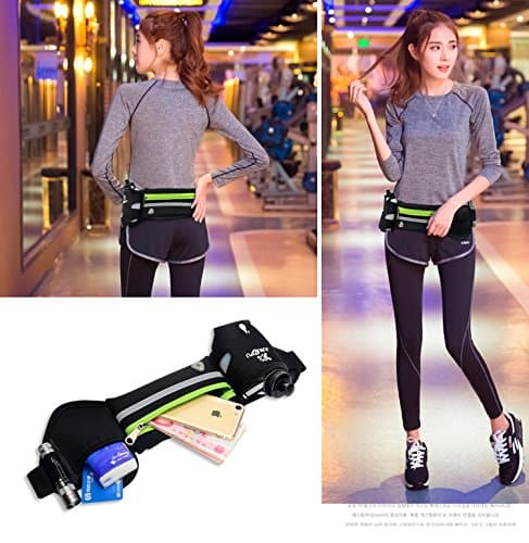 Running Pouch Belt -iPhone 6, 7 Plus Holder for Runners- Best Running Gear for Hands Free Workout- Fanny Waist Pack with Pocket and Water Bottle(Green)
