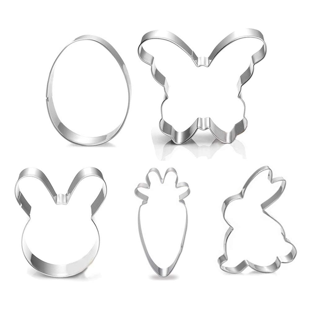 Easter Cookie Cutter Set - 5 Piece - Egg, Easter Bunny, Bunny Face, Butterfly, Carrot Shapes for Easter Party Baking, Cake Decoration