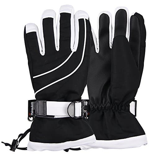 Women's Thinsulate Lined Waterproof Ski Glove (Black/White, Small/Medium)