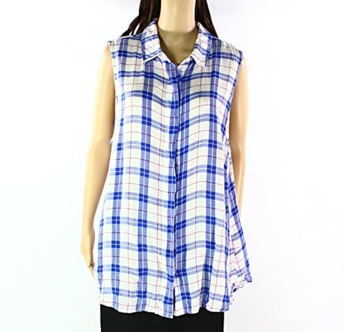 Max Jeans Womens Plus Plaid Button Down Shirt Top Blue 1X