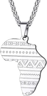 Africa Map Pendant Necklace, with The Eye of Horus/Vintage/Classic/Iced Out/Elephant Pattern, Customizable, Gold/Rose Gold/Black/Blue Plated, Stainless Steel Ancient Egypt Jewelry Africa Necklace