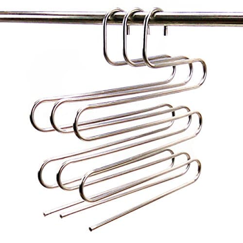 3 Pack Pants Hangers, Angelry S-type Multi-Purpose Stainless Steel Magic Hangers with 5 Layers Storage Rack for Pants Jeans Scarf