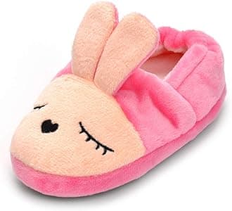 EnteerBaby Girls Cute Cartoon Warm House Slippers with Non-Slip Rubber Sole