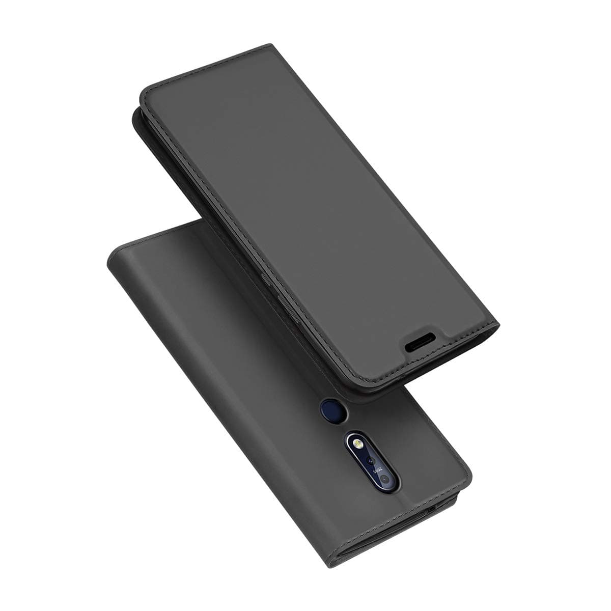 Happon Nokia 7.1 Wallet case, Nokia 7.1 Flip case, Classy Slim Leather Wallet, ID Credit Card Slot Holder for Nokia 7.1 - Grey