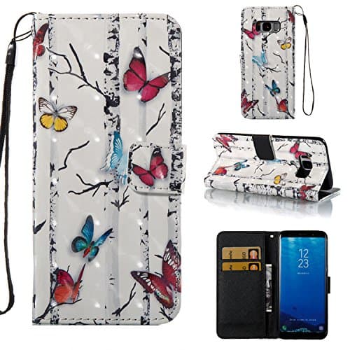 Samsung Galaxy S8 Active Case, FirstCover Wallet Folio PU Leather Flip Case Cover with Card Holder and Wrist Strap for Samsung Galaxy S8 Active 2017 Release (Tree Butterfly)