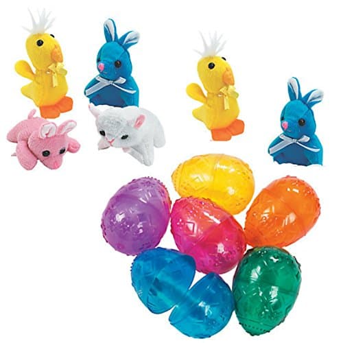 Jumbo Easter Eggs with Plush Bunny, Ducks, Sheep Toys for Stuffing, 6 Patterned Textured Eggs and 6 Mini Plush