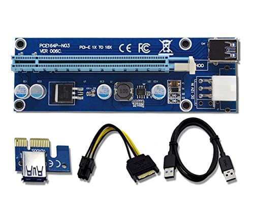 PCI-E 16x - 1x Powered VER 006C Riser Adapter Card with USB 3.0 Extension Cable + 6 Pin SATA Power Cable - 4 Pack