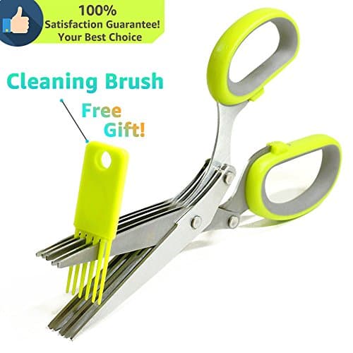 Herb Scissors, GLitzy Multipurpose Culinary Shears with 5 Stainless Steel Blades and Cleaning Brush