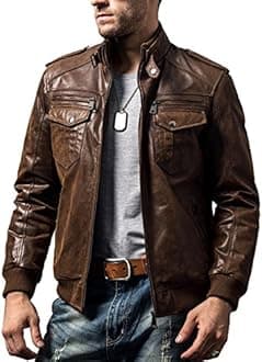 Men Biker retro Brown Leather Motorcycle Jacket Genuine Leather jacket