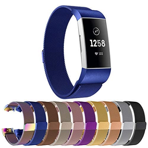 Replacement Compatible Fitbit Charge 3 Bands /Charge3 SE Metal Bands Wristband Accessory Magnetic Breathable Sport Bracelet Strap Small & Large for Women Men Silver Black 10 Colors JOY001