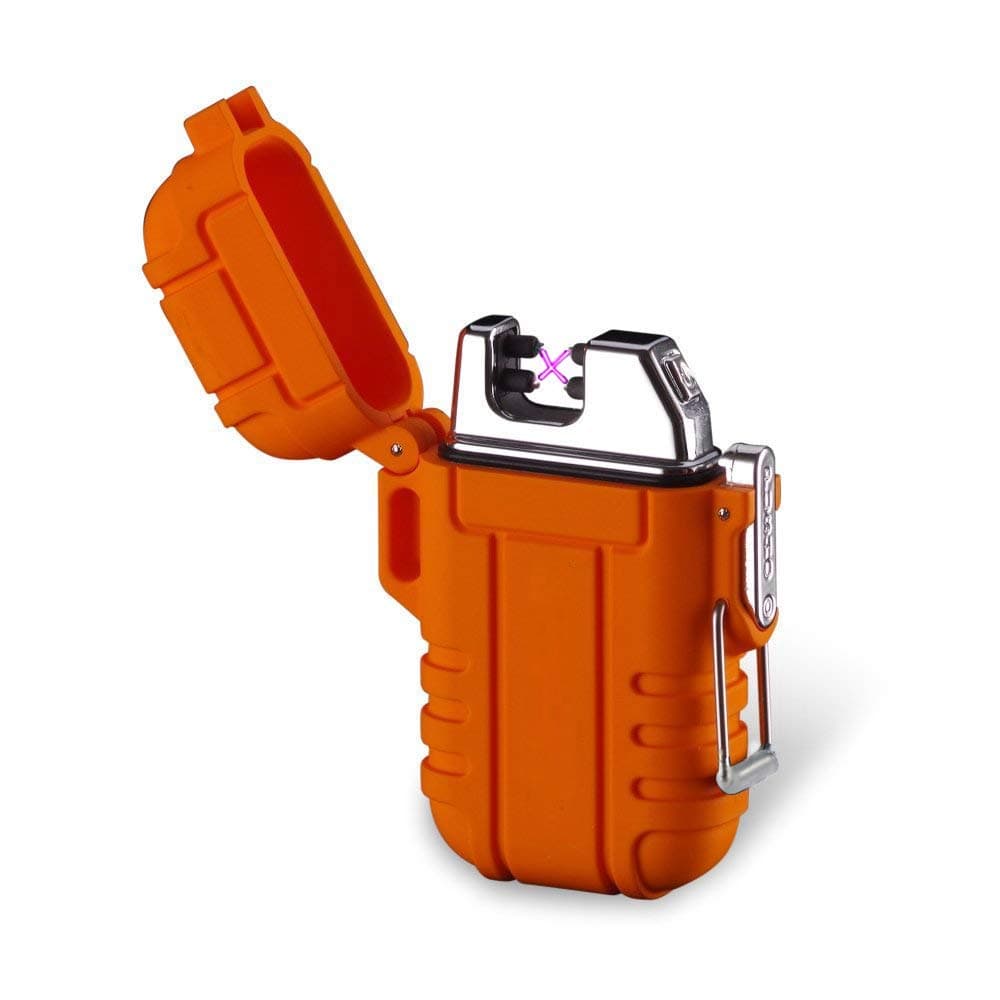 Dual Arc Lighter USB Rechargeable Plasma Lighter Waterproof and Windproof Mini Size for Outdoor Camping (Orange)