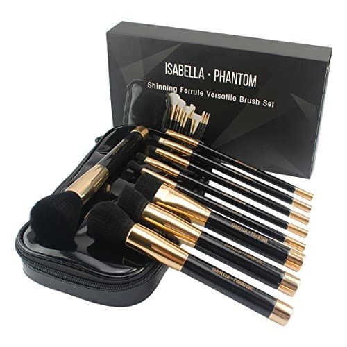 ISABELLA PHANTOM 9 Pcs Shinning Ferrule Makeup Brush Set with Designed Case (Black)
