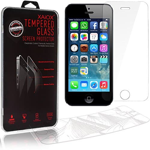 iPhone 5 5s 5c Screen Protector, XAiOX® Premium Tempered Glass Screen Protector with round edges, 0.26mm thin, 9H hardness