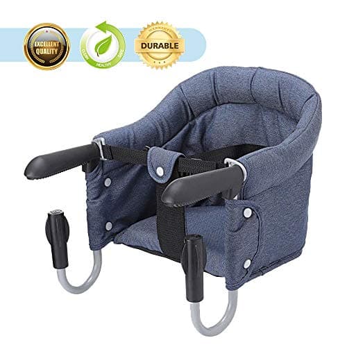 Decha Easy Diner Portable Hook On Chair, Fold-Flat Storage and Tight Fixing Clip on Table High Chair Removable Seat Cushion Fast Table Chair (Navy Blue, 12.99x16.53x10.62 inches)