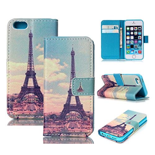 iPhone SE Case - Segro PU Leather Wallet Case Stand Flip Cover With Credit Card Holder for iPhone SE/5S/5, Tower