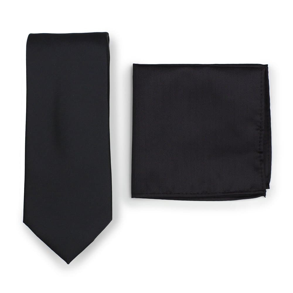 Bows-N-Ties Men's Solid Necktie and Pocket Square Set Matte Herringbone Finish