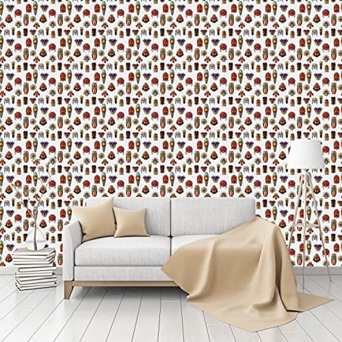 Masks On The Wall Patterned Peel &amp; Stick Smooth Wallpaper by CustomWallpaper.com
