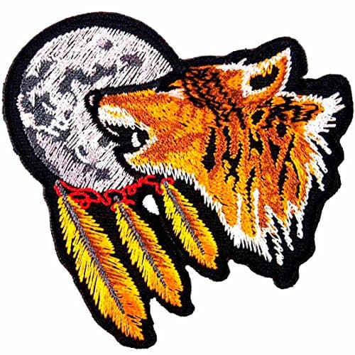 Wolf Dream Catcher Full Moon Biker Embroidered Iron on Patch