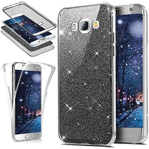 Case Samsung Galaxy A3 2015,Cover Shell KunyFond Front Back All Around Double Bling Shiny Glitter Crystal Silicone Full Body 360 Degrees Transparent TPU Shock Absorbing Flexible Pouch Bumper-Black