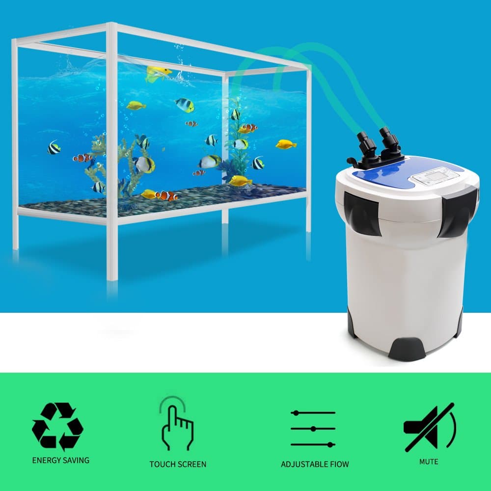 1200-3000L/h Variable FLow NCF HW-3000 LCD Display 4-Stage Aquarium External Canister Filter with 9W UVC Clarifier for Marine Reef Fish Tank Up to 750L