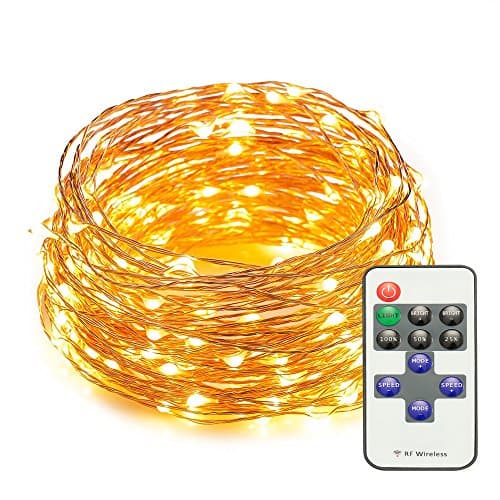 Copper wire LED Starry String Lights, Hirido 33ft 100 LED Waterproof Decorative Lights Dimmable with RF Remote Control for Indoor and Outdoor, UL Certification (Warm White)