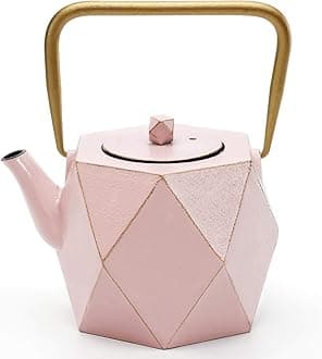 Toptier Cast Iron Teapot, Stovetop Safe Japanese Cast Iron Tea Kettle, Diamond Design Tea Pot with Removable Infuser for Loose Tea, 40 Ounce (1200 ml), Pink