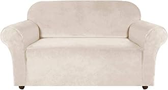 Turquoize Loveseat Covers Stretch Love Seat Couch Covers for 2 Cushion Couch Velvet Furniture Covers for Sofa and Loveseat with Elastic Bottom Crafted from Soft Velvet Fabric (Loveseat, Ivory)OEKO-TEX STANDARD 100