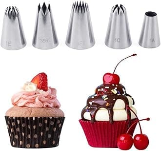 5 piece Stainless Steel Rose Flower Piping Tips Piping Nozzles Cake Decorating Supplies Cookies Cupcake Icing Decorating Supplies Decorating Kits Frosting Icing Tips Baking Set Tools #2