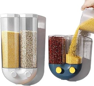 Wall Mounted Food Dispenser, Rice Barrel Rice Storage Box, Dry Food Dispenser, Whole Grains Rice Bucket Rice Storage Tank, Snack Grain Canister Food Storage Organizer For Home and Kitchen (A-White)
