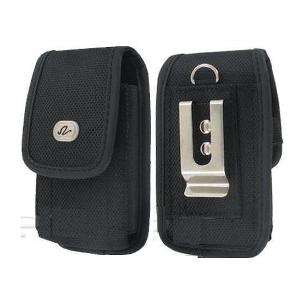 Cell Phone Case for Plum Ram 6 Heavy Duty Secure Rugged Vertical Canvas Nylon Pouch Bag with Metal Clip