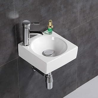 Cloakroom Basin Sink Oval Wall Hung Ceramic Washbasin for Small Cloakroom Bathroom (Square)