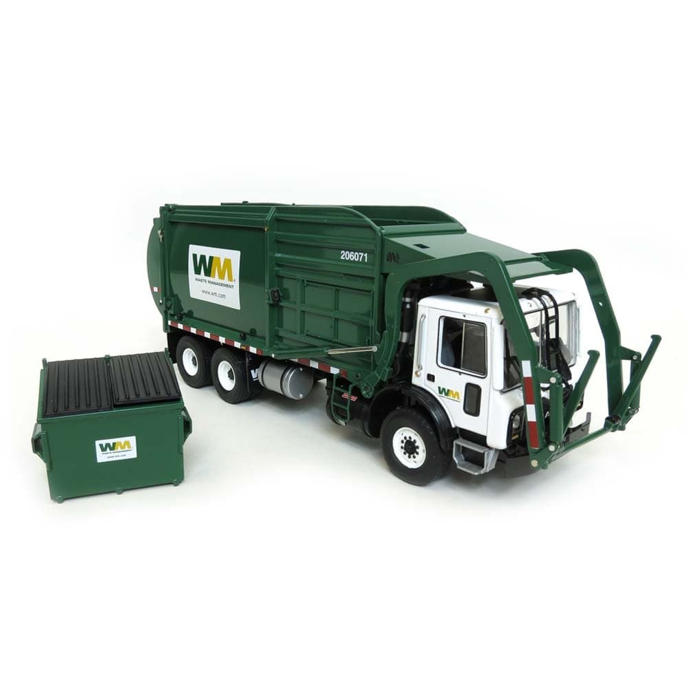 1/34th Mack Front End loader Waste Management Refuse Truck with Bin by 1st Gear by First Gear