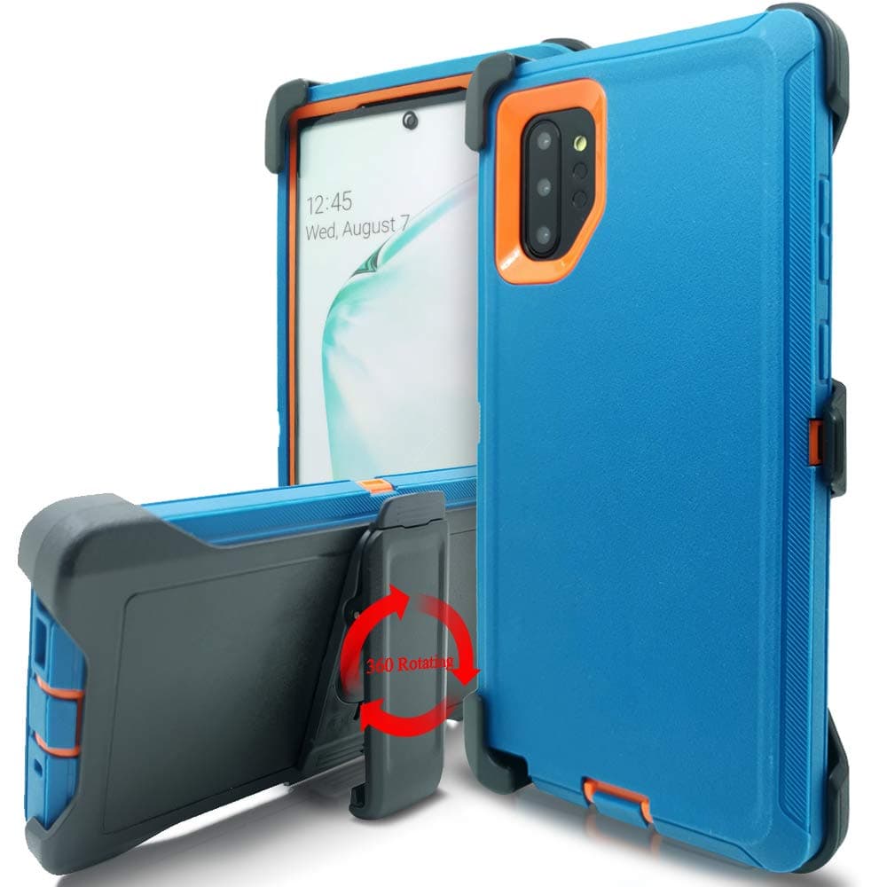 Galaxy Note 10+ Plus 5G Case,Kudex 3 in 1 Hybrid Heavy Duty Rugged Armor High Impact Protective Case with 360 Degree Swivel Belt Clip Holster Kickstand for Samsung Galaxy Note 10 Plus (Blue Orange)